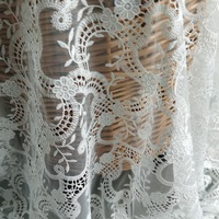 Tissu en dentelle brodée de fleurs botaniques vintage de 130 cm, dentelle en filet transparente pour rideaux, nappes et décoration de chalet