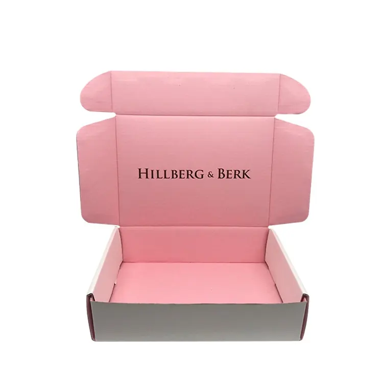 卸売段ボール色ワインメーラー花包装カスタムユニークなピンクのロゴ印刷衣類メール配送ボックス