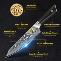 Couteau de cuisine Kiritsuke en acier Damas de 8,2 pouces avec manche G10 doré à 67 couches, logo personnalisé, 10 % de réduction, avec boîte cadeau magnétique