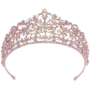 新设计水晶皇冠装饰金属珠光彩色水钻结婚头饰金色手工公主皇冠女孩