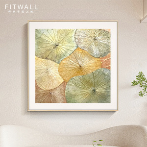Hand Painted Lotus Leaf Oil Painting Wood <b>Frame</b> Abstract Art Tea Room Wall Decor Modern Minimalist Style - Product Image 1