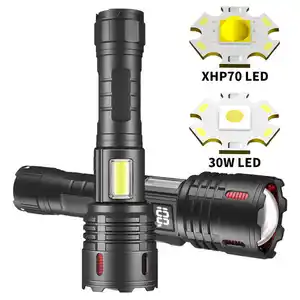 Super Bright Flashlight COB Side Light XHP70 30W LED USB C Magnetic Cutter 18000 Lumen Outdoor Emergency 6 Modes Zoomable Torc