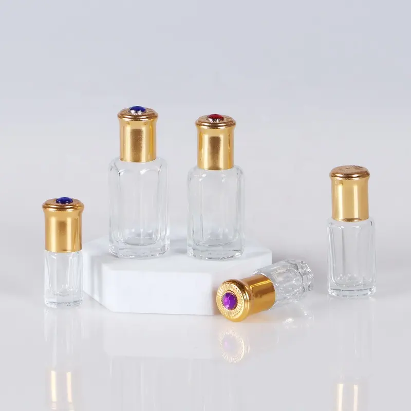 3ml 6ml 12ml empty clear octagonal glass attar roll on perfume oil bottles