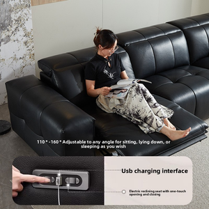 أريكة سرير جلد طبيعي بثلاثة مقاعد بتصميم عصري ريترو، مشهورة على الإنترنت، قابلة للتمدد كهربائياً، محشوة بالإسفنج، مجموعة متينة - Product Image 2