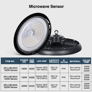 Éclairage d'entrepôt intérieur 150w 200w Grand lustre Garage Lampe à détecteur de mouvement ufo Smd2835 Lampe à LED à haut rendement pour atelier d'usine - Product Image 6