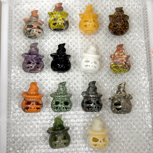 En Oferta: Tallados de Cristal de Halloween, Calaveras de Calabaza Hechas a Mano con Piedras de Obsidiana Natural para Decoración - Product Image 1