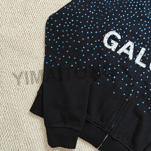 Custom High Quality <b>Zip</b> <b>Up</b> Hoodie Manufacture Heavyweight Distressed Embroidery Applique Rhinestone Oversize <b>Hoodies</b> Men - Product Image 3