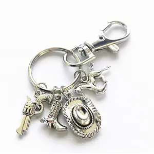 Fabricante granel ocidental cowboy chaveiro chapéu cowboy ferradura equitação botas metal keychain