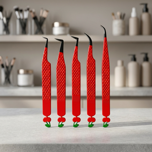 Pinzas de Precisión para Pestañas, Acero Inoxidable, Mango Rojo, Punta Suave, Ángulo de 45 Grados, para Extensión de Pestañas - Product Image 4