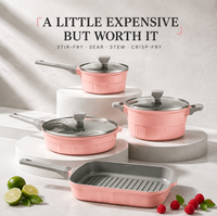 Ensemble de casseroles en alliage d'aluminium moulé sous pression, écologique, 7 pièces, revêtement céramique antiadhésif, design à fond plat, cadeau