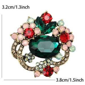 Broche de luxe créative et élégante plaquée or, motif floral et feuillage, incrustée de strass, en alliage, cadeau de fiançailles pour mariages - Product Image 3