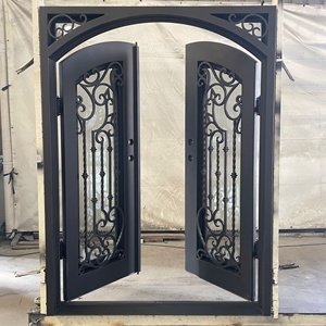 Ceja en la parte superior cuadrada Forjado a mano <span class=keywords><strong>Trabajo</strong></span> de desplazamiento elegante Bisagra de Puerta de Hierro de acero doble Operable Vidrio transparente Acabado de estilo personalizado - Product Image 5