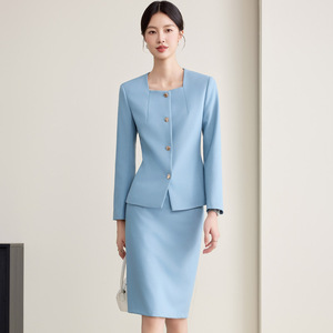 Women's Blue Suit Set Polyester Formal Work Uniform Full Sleeve Anti-Wrinkle Spring Autumn 2025 Style - Product Image 4