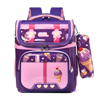 Sac à dos d'école primaire à coque rigide en PC, motif dessin animé, pour élèves de CP-CE1, ensemble deux pièces, ouverture complète, respirant et résistant à l'usure