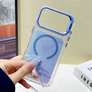 Senyork camera holder glitter transparent magnetic phone <b>case</b> clear back cover for iPhone 8 11 17 pro max wholesale - Product Image 3