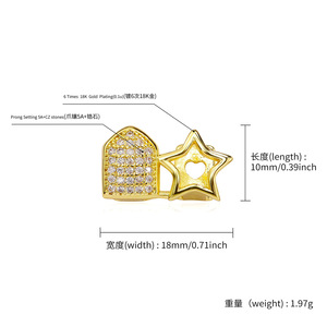 새로운 저렴한 스타 덴탈 그릴즈 18k 금도금 황동 치아 그릴즈 큐빅 지르코니아 다이아몬드 여성 치아 장식 - Product Image 5