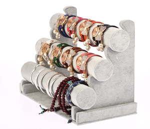 Phổ Biến Nhiều Màu Đen Màu Xám Nhung Đỏ Đay Bảng Hiển Thị 3-T Thanh Đồ Trang Sức Vòng Đeo Tay Đồng Hồ Chủ Hiển Thị Đứng - Product Image 2