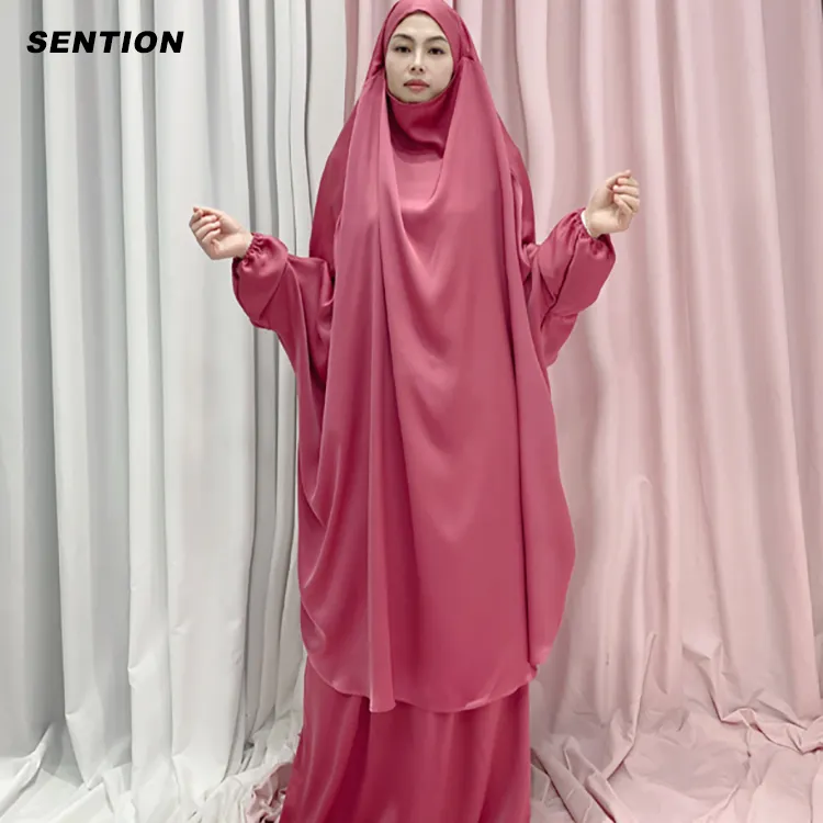 Pakaian Muslim Kimono Panjang Elegan Poliester Wanita Gaun Gadis Muslim Abaya Bergaya