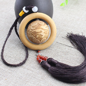 Aged Cypress Wood Lucky Bead Pendant 40mm Tassel Ornament For <b>Car</b> Rearview Mirror Buddhism Decor Unisex Everyday Wear - Product Image 1