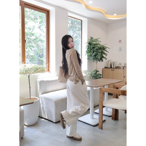 Pantalones de mujer de lana de pierna ancha superventas con cordón elástico de cintura alta detalle de costura resaltada - Product Image 3