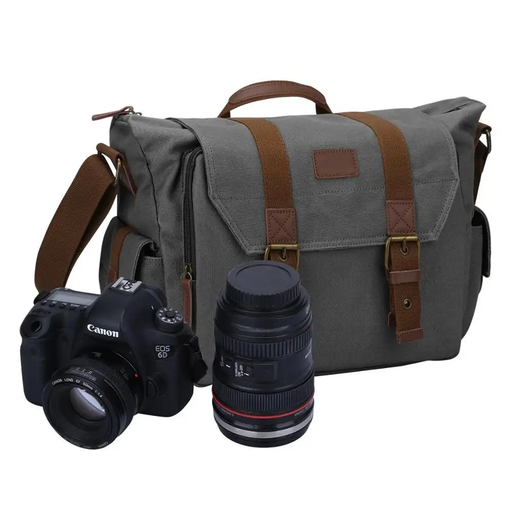 Hot sale Canvas Leather SLR DSLR Camera Shoulder Messenger Bag
