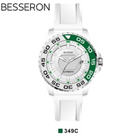Montre de sport Besseron Bioceramics avec boîtier en acier inoxydable, lunette en acier inoxydable, mouvement automatique MiYOTA, bracelet en caoutchouc résistant à l'eau, fabriquée en usine