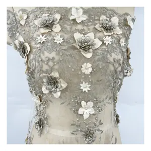 3D Harry bordado e cetim applique na malha macia para a tela formal do laço do vestido