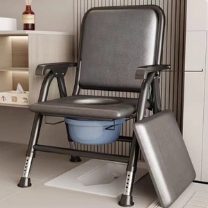 <b>Portable</b> <b>Commode</b> Chair Foldable For Elderly Pregnant Disabled Home Use With Blue Potty Bucket And Armrests - Product Image 1