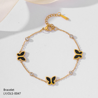 Pulsera de Cadena Ajustable de Acero Inoxidable con Mariposa Negra Elegante de Alta Gama para Mujer, Chapada en Oro de 18K con Corte Brillante