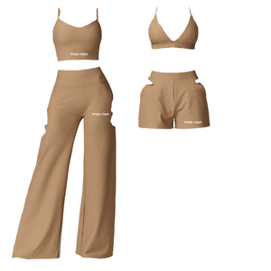 طقم يوجا مضلع بدون خياطة بشعار مخصص، ملابس رياضية تسمح بمرور الهواء للنساء، ملابس تمارين رياضية للبيع بالجملة لصالات الجيم واللياقة البدنية - Product Image 4