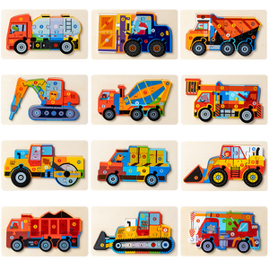 Giocattolo di <span class=keywords><strong>educazione</strong></span> e intelligenza del traffico del veicolo di ingegneria del Puzzle di legno 3D dei bambini - Product Image 5