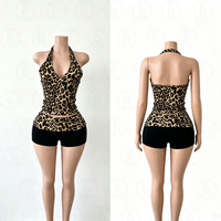 Dames Y2K Kleding Op Maat LOGO Wilde Dierenprint Street Suit Halter Top Gevouwen Taille Shorts Dames Skinny Loungewear 2-delig Set