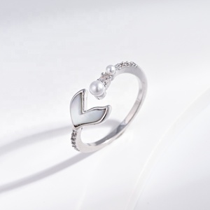 wholesale price plata 925 sterling <b>silver</b> summer <b>ring</b> fashion vintage girls open shell zircon <b>adjustable</b> pearl butterfly <b>rings</b> - Product Image 1