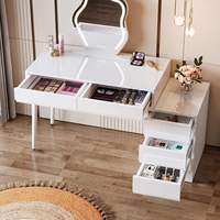 Table de toilette moderne de luxe en bois avec miroir et tiroirs, finition blanche, pour appartement