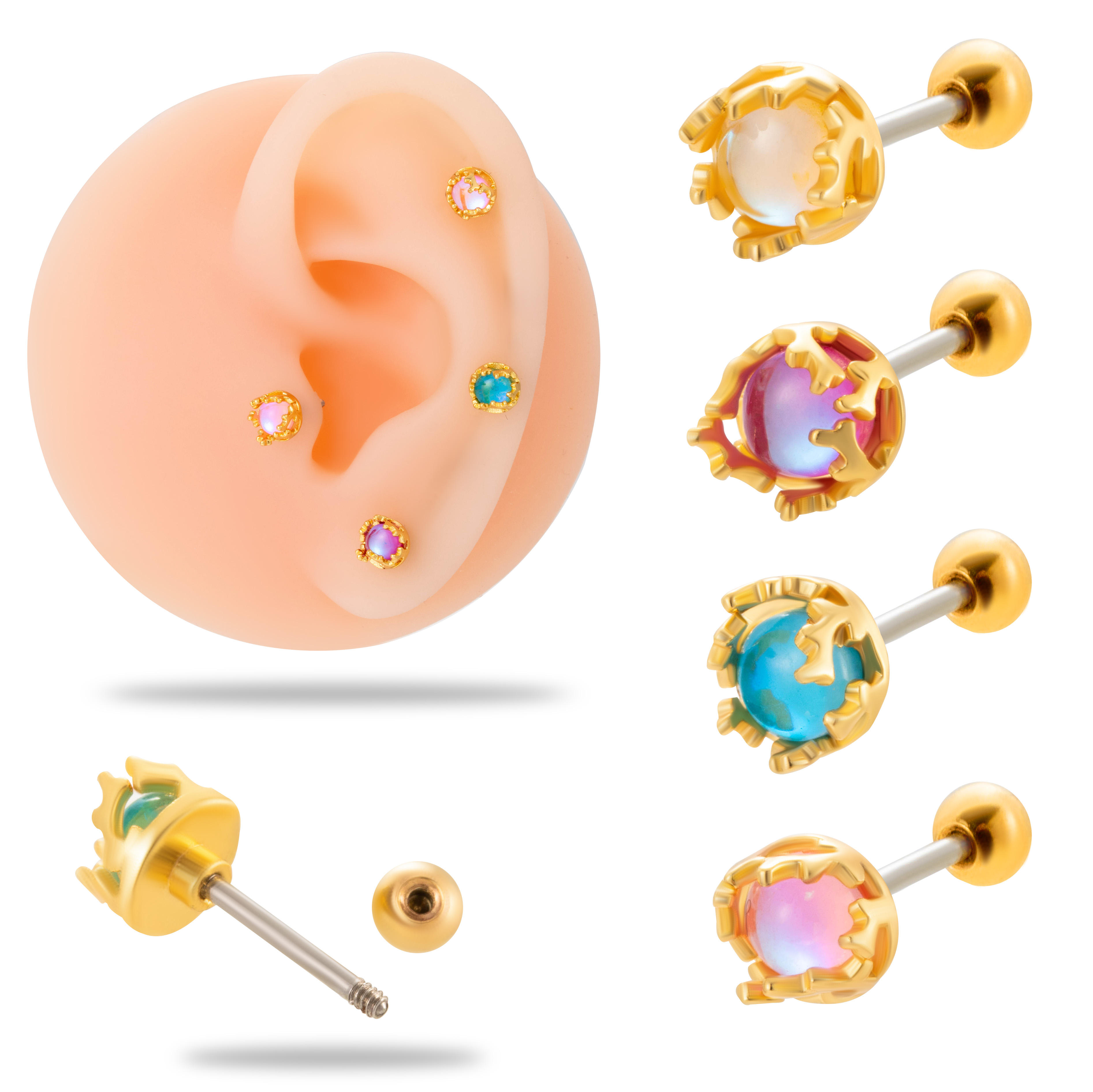 HENSEN Fashion 18k Gold Plated Ear Helix Piercing Jewelry Colorful
