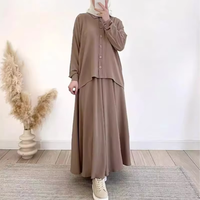 Ensemble deux pièces décontracté pour femmes musulmanes, abaya à manches longues boutonnée, jupe arabe pour femmes, polyester
