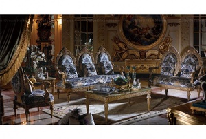 Set di Divani in Velluto Rosso con Cornice in Legno Dorato Francese di Alta Qualità, Design Antico per Arredamento <span class=keywords><strong>Soggiorno</strong></span> - Product Image 3
