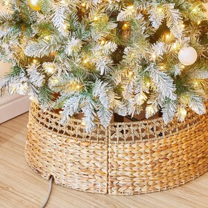 Handmade Woven <b>Christmas</b> <b>Tree</b> Skirt Round Linen Straw Willow Weaving Traditional Style <b>Tree</b> <b>Base</b> Decor - Product Image 1