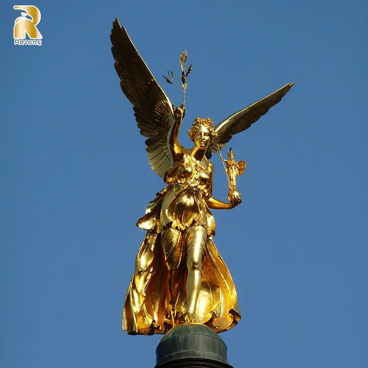 Outdoor Garden Decor Casting Bronze Angel Wings Gold Sculpture