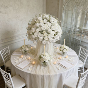 Centros de Mesa de Flores Artificiales Realistas al por Mayor, Arreglos de Hortensias y Rosas Blancas para Decoración de Bodas y Fiestas - Product Image 1