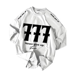 Camiseta de Jersey de Manga Corta con Estampado del Número 777 para Hombre, Cuello Redondo, Ajuste Holgado, 100% Algodón, Transpirable, Estilo Urbano - Product Image 5