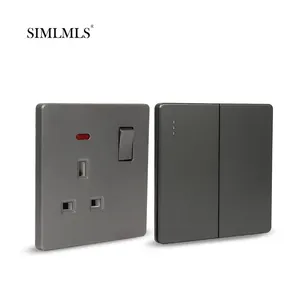 Factory Wholesale Pc And Stainless Black Panel Switch Electrical British Standard 3 Inch 2 Gang Double 16a Switched Sockets