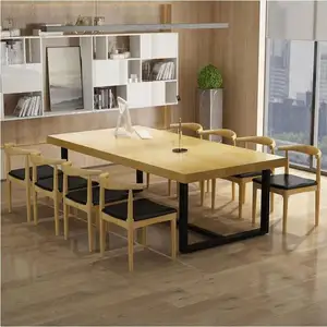 シンプルな無垢材の会議室ロングラージサイズマルチパーソンネゴシエーションテーブル