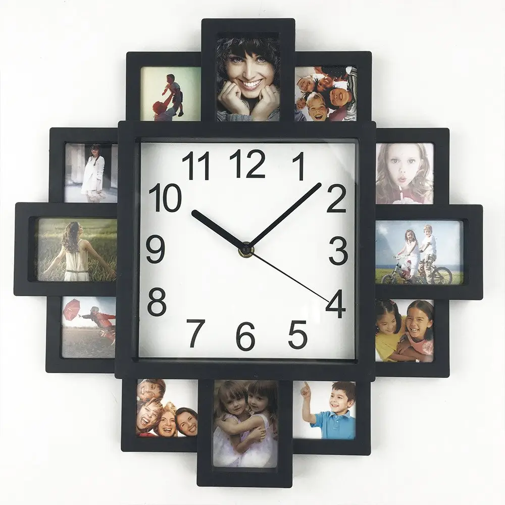 Personalizado Pendurado Relógio De Parede Arte De Luxo Família Photo Frame Para Quarto