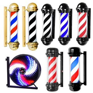 Modern Design <b>LED</b> Turn Light Portable Glass Barber Pole Sign for Hairdressing Salon Outdoor Rotating Light Box - Product Image 1