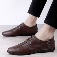Chaussures habillées décontractées pour hommes en cuir pleine fleur véritable, respirantes, antidérapantes, à semelle souple ; Tendance printemps, à lacets