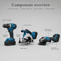 Kit combiné d'outils électriques avec perceuse sans fil, scie, meuleuse et batteries pour atelier, construction et projets de réparation à domicile