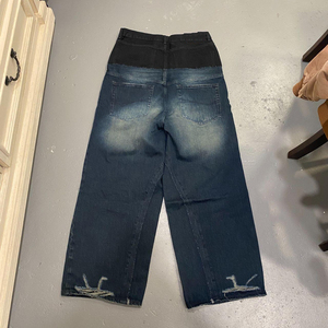 <strong>Mens</strong> Streetwear Jeans Color Block <strong>Patchwork</strong> Wide Leg Pants Vintage Distressed Wash Baggy <strong>Trousers</strong> Polar Big Boy Punk Y2k Hip Hop - Product Image 2