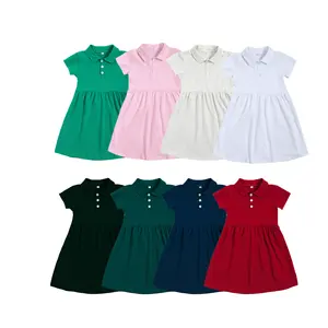 summer girl school dress knee-length baby clothes shorts sleeve Kids Cotton Uniform Polo Dress