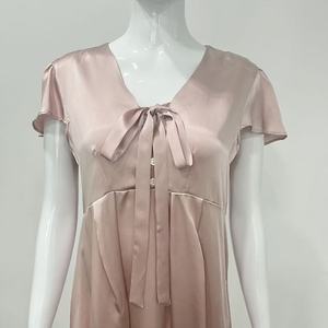 Camisón de Seda para Mujer con Diseño de Lazo en el Pecho para Todo Tipo de Damas, Vestido de Mujer de Color Sólido - Product Image 3